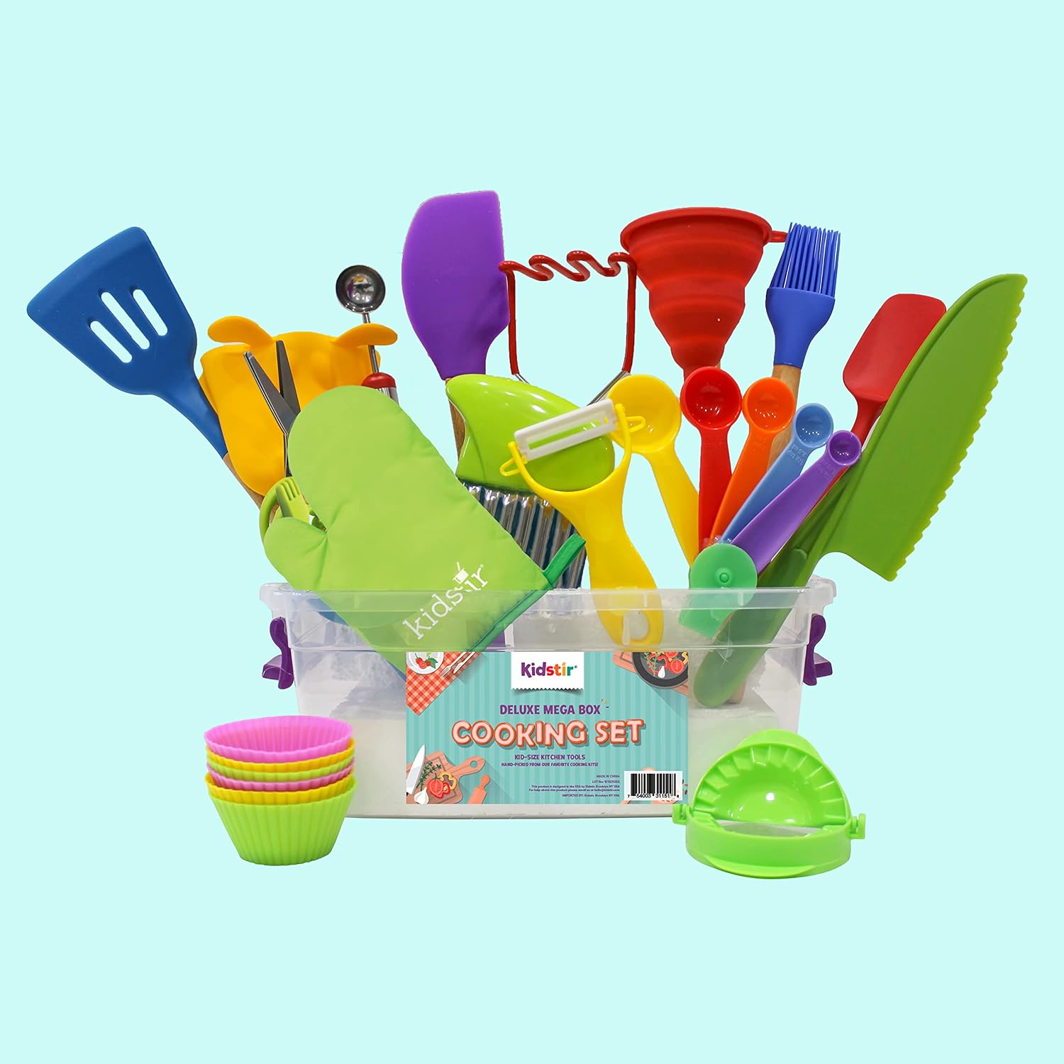 Kidstir Mega Cooking Set - Real Kitchen Tools Baking Set for Kids with Storage Bin [Actual Kitchen Utensils May Vary] Best Gift for Kids Girls & Boys Ages 5 and Up