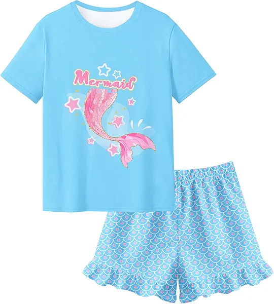 Sylfairy Girls Pajamas Summer Toddler Girl Pajamas Sets Short Sleeve Girls' Cute Sleepwear Pjs Size 3-10