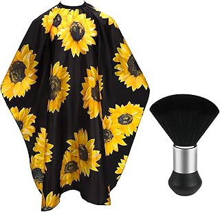 FEBSNOW Barber Cape Waterproof Professional Hair Cutting Cape Neck Duster Brush for Haircut Black Sunflower Salon Beard Hairdressing Kits 46.8 × 56 Inches