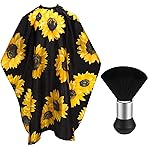 FEBSNOW Barber Cape Waterproof Professional Hair Cutting Cape Neck Duster Brush for Haircut Black Sunflower Salon Beard Hairdressing Kits 46.8  56 Inches