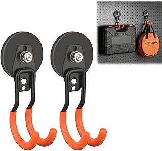ULIBERMAGNET New Updated Garage Strong Magnetic Hooks, 2 Pack Heavy Duty Large J Hooks with Magnet, Anti-Slip Coating Magnet Hooks for Garden Tools, Ropes,Drill