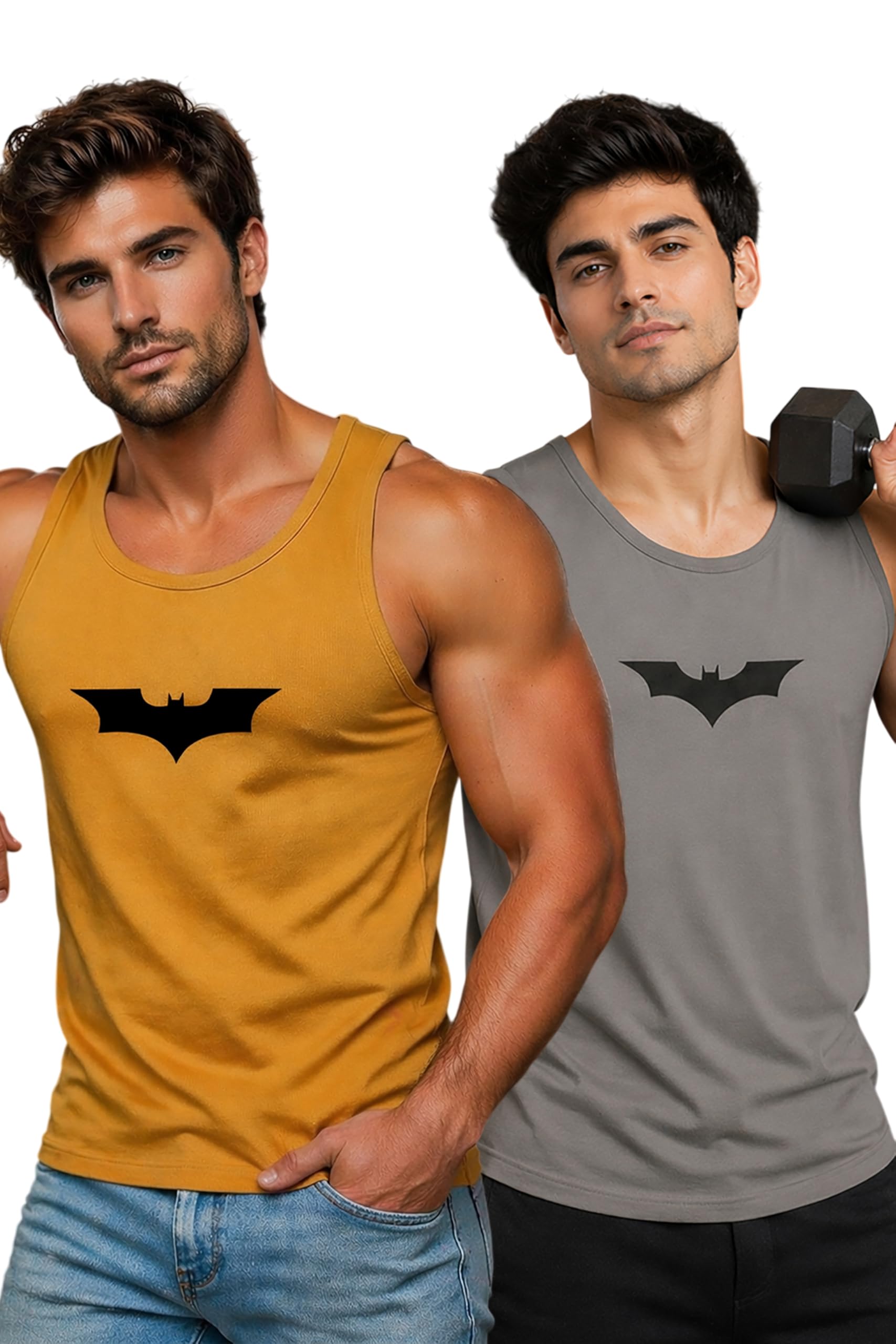 Polyester Letter Printed Vest for Men - Pack of 2 - Mustard & Grey | Round Neck | Sleeveless | Regular Fit | Summer & Gym Wear Tank Top for Men-image-37
