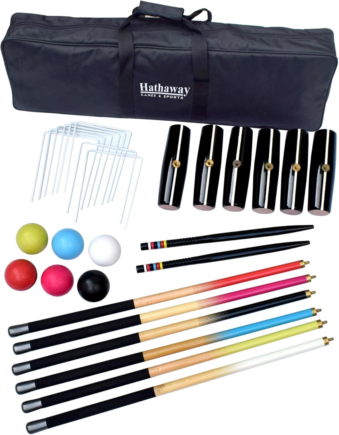 Hathaway Deluxe 6-Player Croquet Set for Adults, Kids & Families – Includes Durable Hardwood Mallets & Handles, Chip-Resistant Croquet Balls, Steel Wickets, Nylon Carrying Bag - 33.5"L x 9"W x 2.75"H