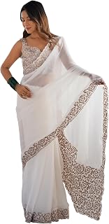 SAREE MALL Women's Multicolor Pure Chiffon Embroidered Saree With Unstitched Blouse Piece (KRIYNS3201_KH_Parent) Price In India