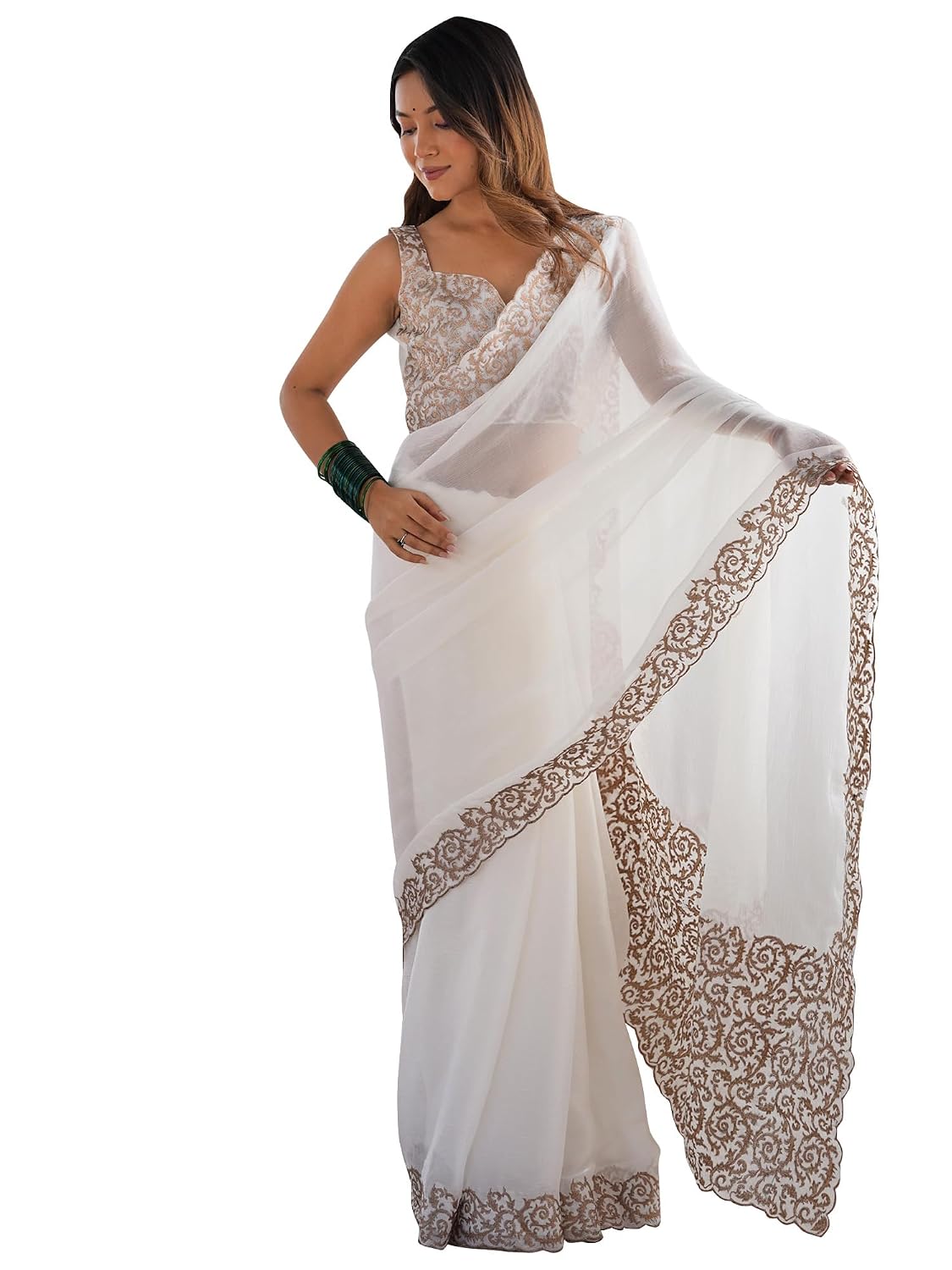 SAREE MALL Women's Multicolor Pure Chiffon Embroidered Saree With Unstitched Blouse Piece (KRIYNS3201_KH_Parent) - Review, Price and Buying Guide