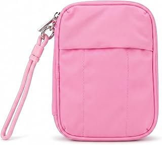 Puffy Zippered Passport Wallet with AirTag Holder - RFID Blocking Travel Passport Holder for Women & Men, Water-Resistant Travel Document Organizer Case for Cards, Cash & Boarding Pass (Pink)