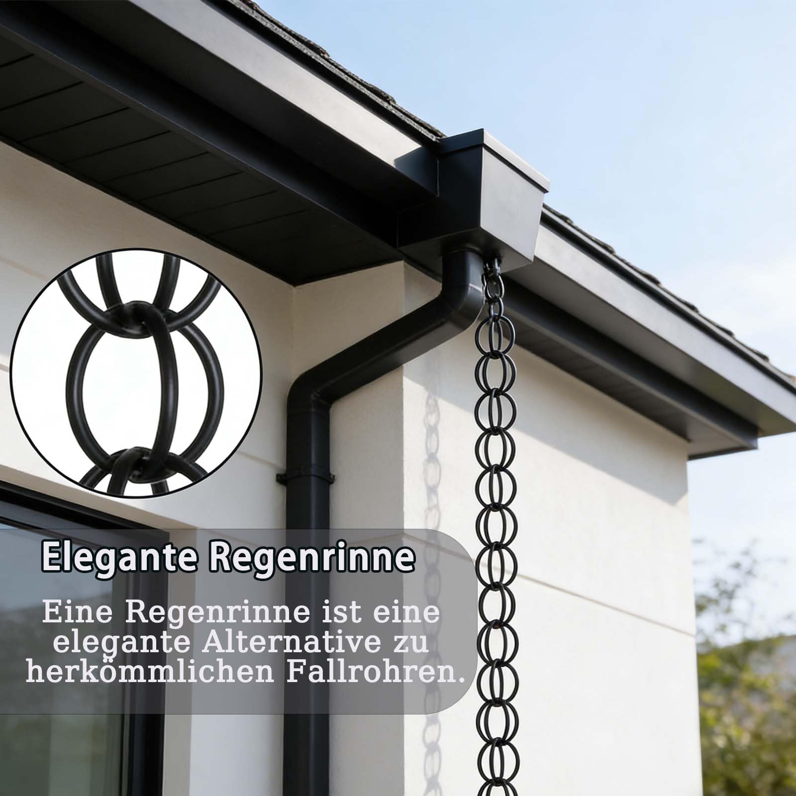 Hängende Regenkette Umlenker-Fangkettem,Dachrinnendekoration Zum Ableiten Von Wasserfür Den Regenfänger,Schwarzes,Pulverbeschichtetes Aluminium,Rostfrei, Leicht Montierbar,