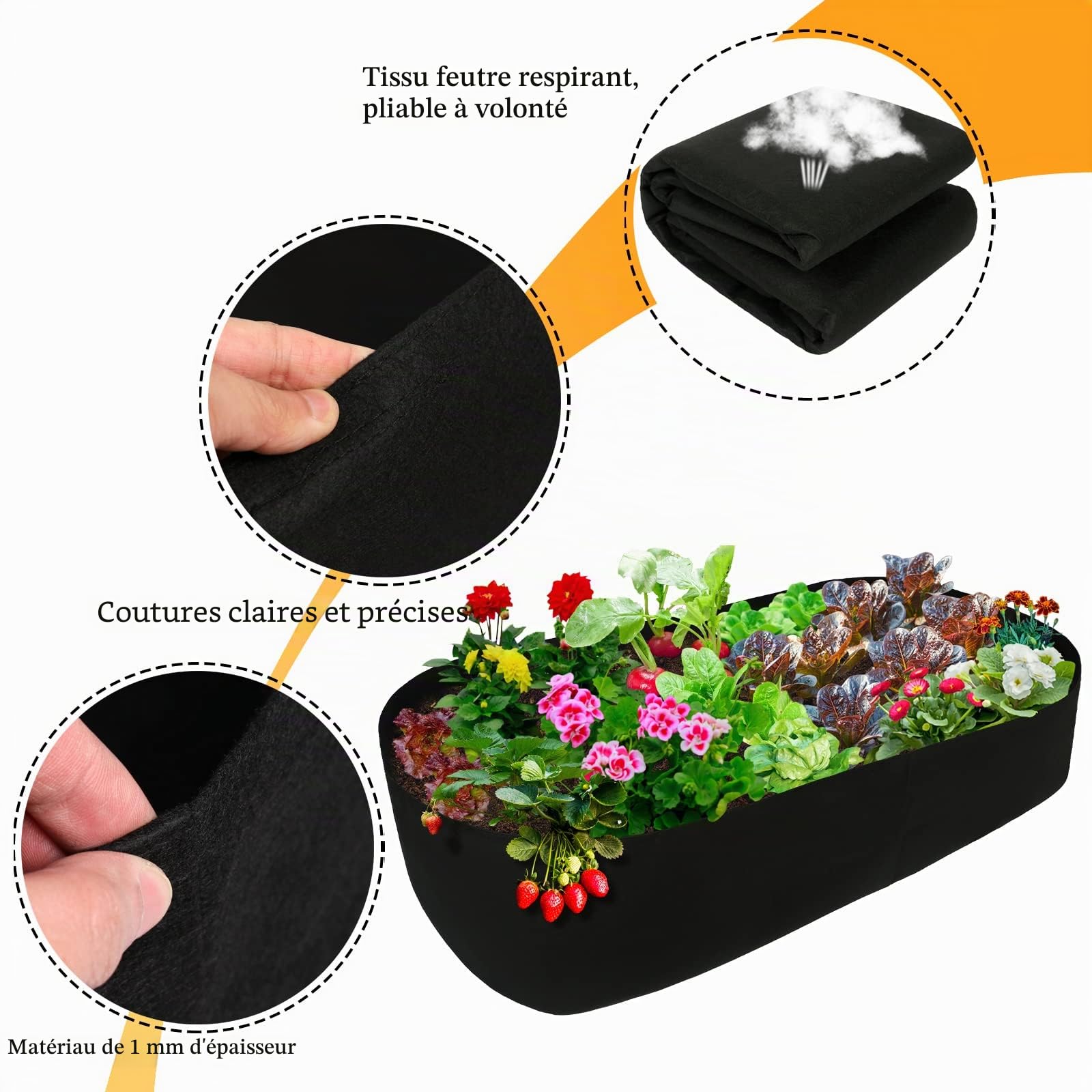 Seika Sac de plantation respirant pour balcon, cour ou jardin, Noir
