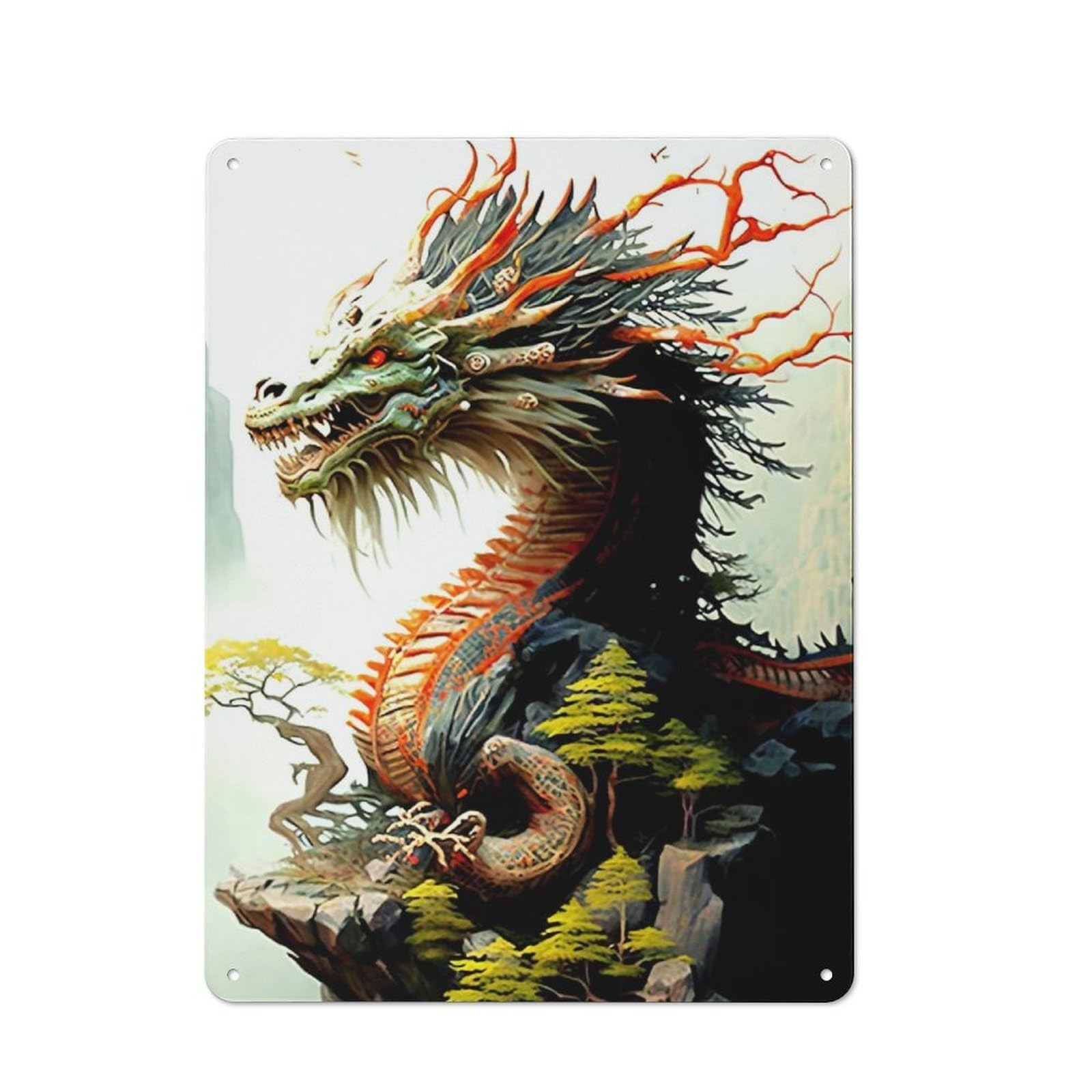 Junmoney Style-17 Dragon Rustic Metal Plaque 40X30cm For Café Or Restaurant, Wall Decor For People Reorganising Café And Restaurant