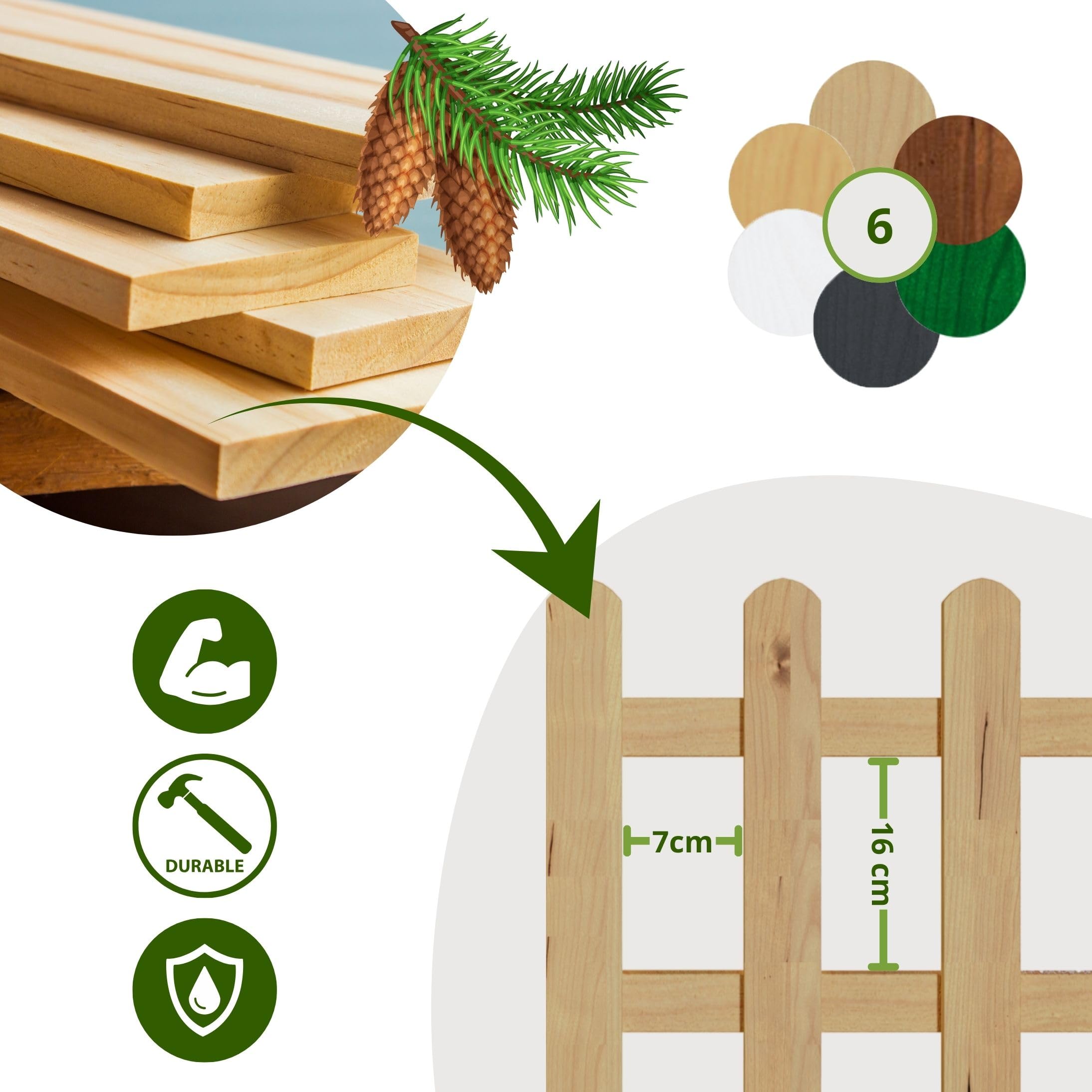 Staccionata In Legno Per Giardino Steccato In Legno Di Pino Per Recinzione Giardino - Doghe Lunghe 200 Cm, Altezze 80 O 100 Cm Prato Sintetico 50 Mm - Foto 3
