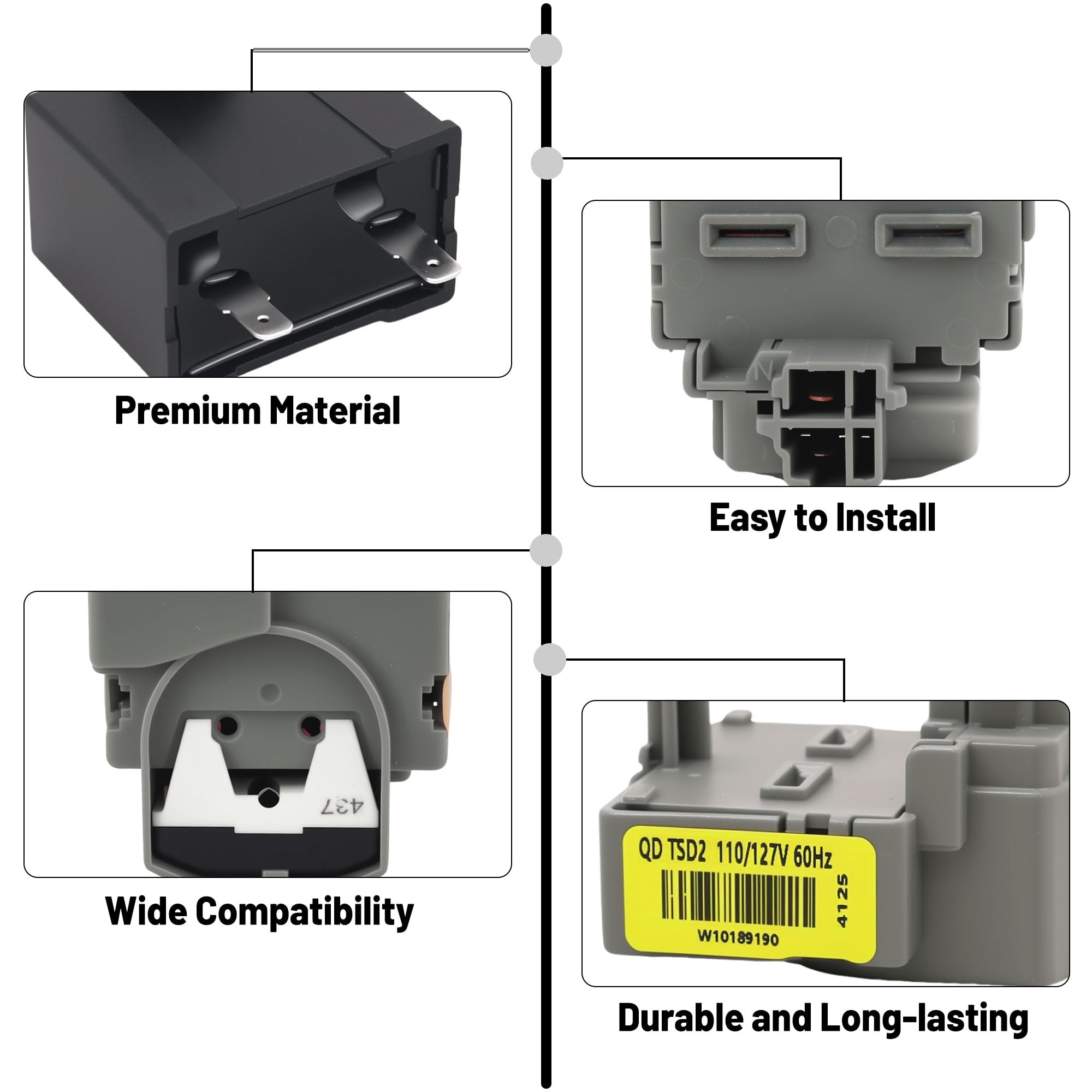 2319792 W10197428 W10189190 TSD2 Dispositivo de relé de arranque de refrigerador W10662129 Condensador de funcionamiento compatible con refrigeradores Whirl-pool Ken-more sustituye a 2264017
