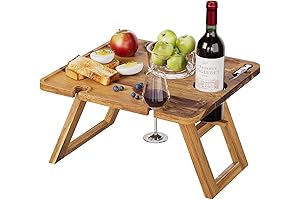 Acacia Wood Wine Picnic Table, Outdoor Folding Table for Wine, Beach & Camping