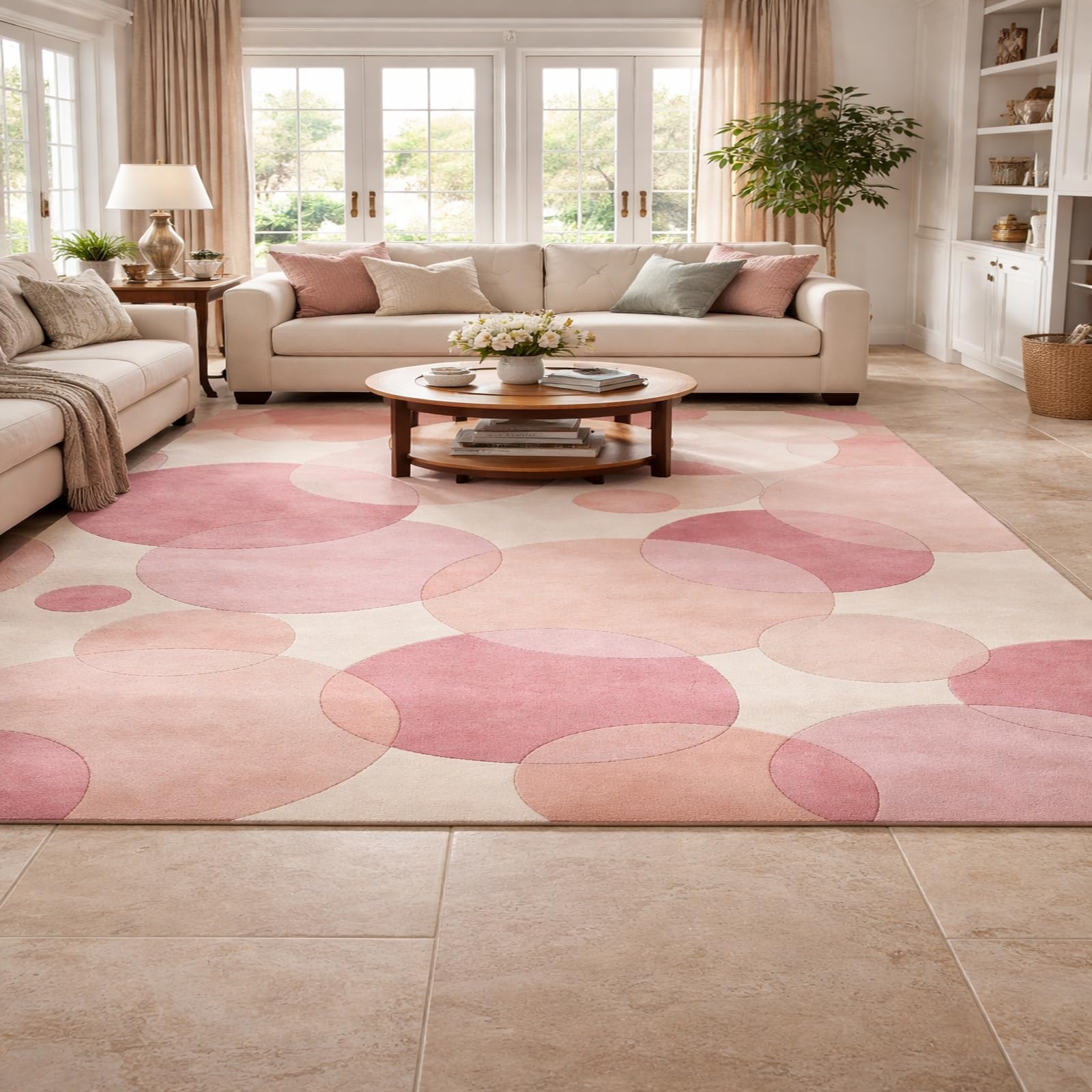 Tapis de chambre abstrait géométrique rose et rouge 170x200 cm