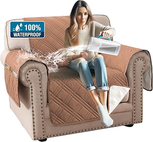 Miniatura 35 de H.VERSAILTEX Fundas de sofá 100% impermeables para mascotas, fundas deslizantes modernas para sofás/sofás, funda de sofá gruesa y suave lavable