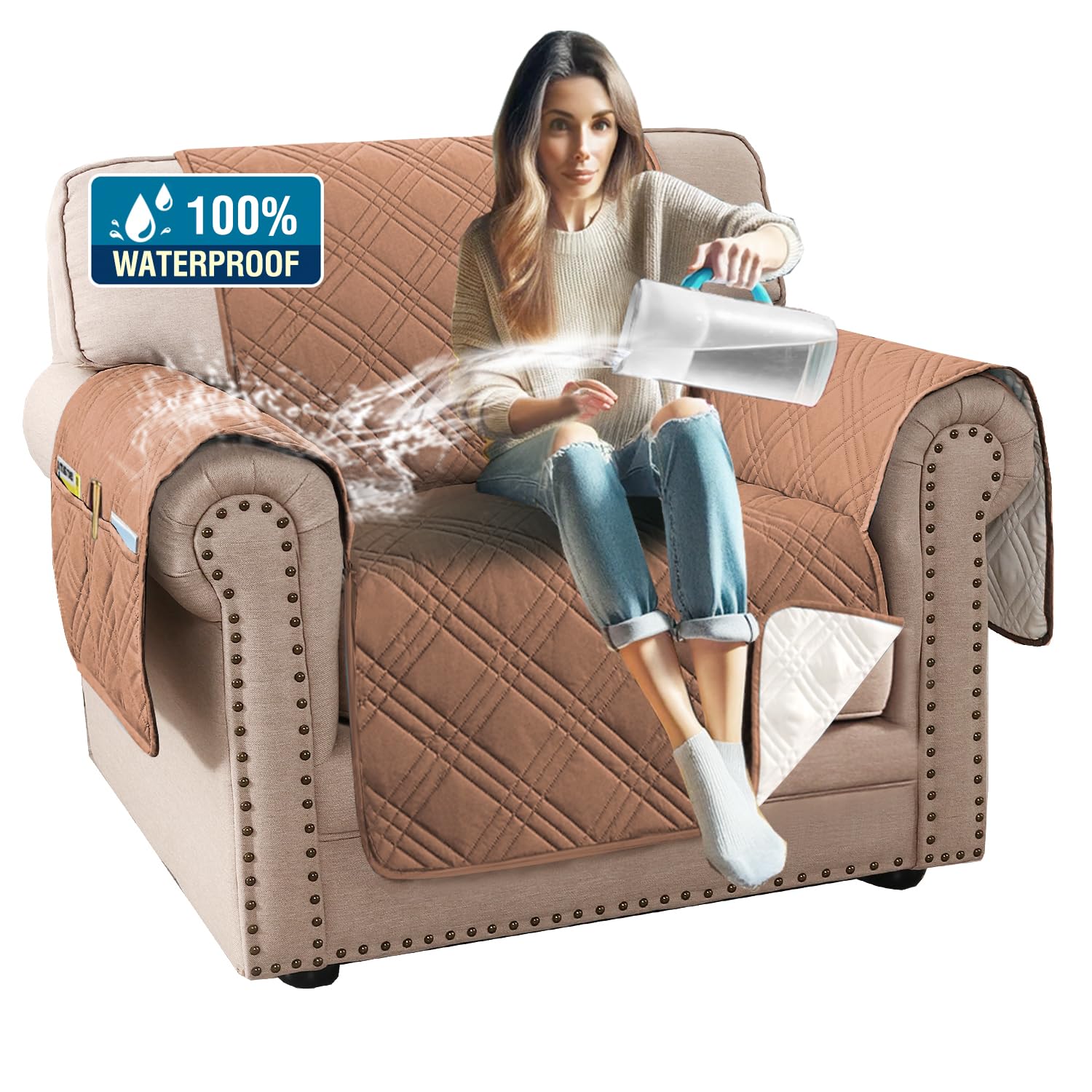 Housse de canapé imperméable 5 couches antidérapante pour fauteuil