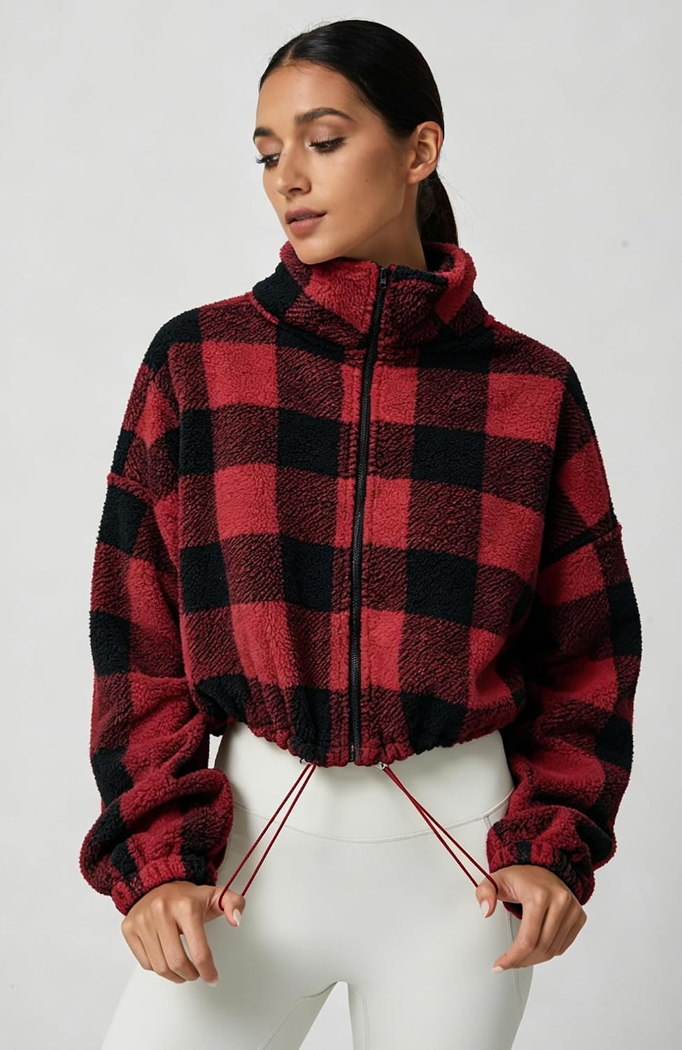  Women's Full Zip Fleece Short Jacket Warm Winter Long Sleeve Stand Collar Sherpa Crop Coat thumbnail