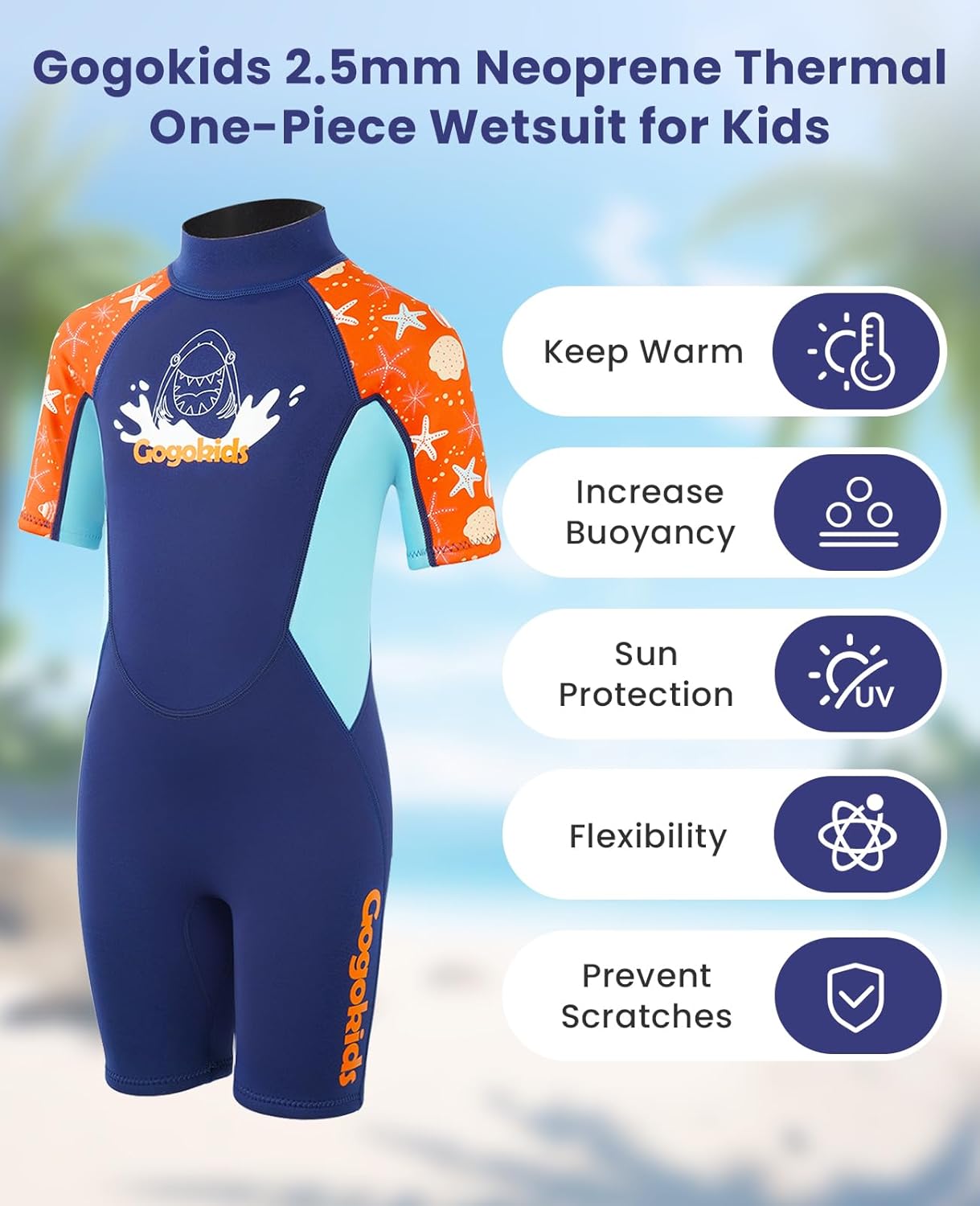 Gogokids Kids Wetsuit, Youth 2.5mm Neoprene Thermal Wet Suits, Short Sleeve Back Zip Sun Protection Swimsuits for Swimming, Diving, Surfing Lessons - Image 3