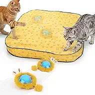 HGB Interactive Cat Toy for Indoor Cats, Automatic Moving Ball with Hunting Play Mat, Motion Activated Hide & Seek Cat Toy with Chirping Sound, Rechargeable Kitten Toys for Bored Indoor Cats