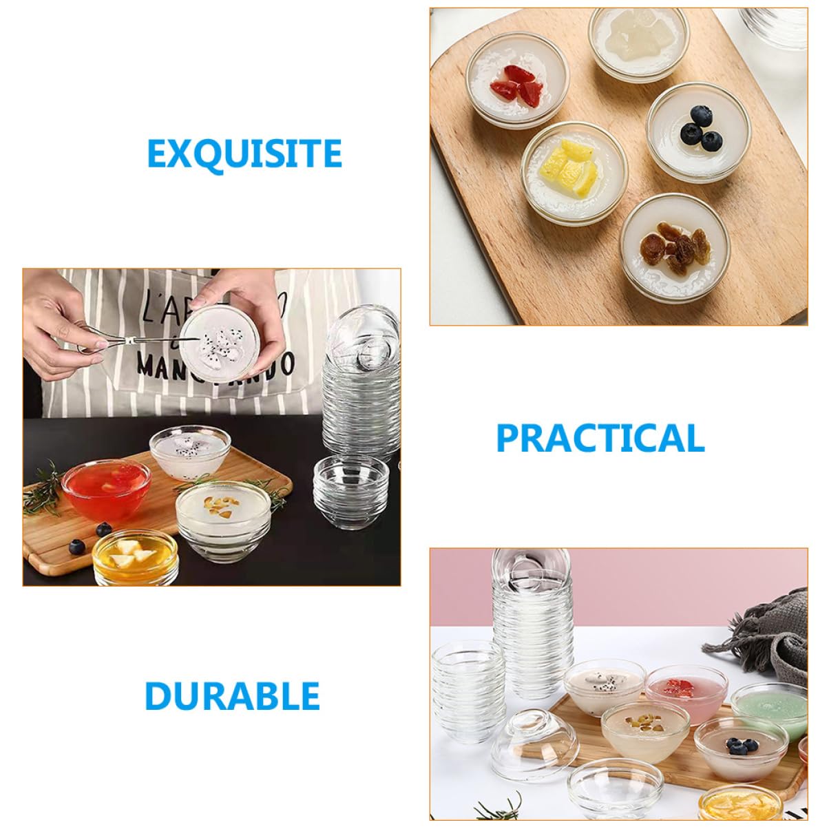 KOMBIUDA Ciotole in Vetro Trasparente Sicure per Lavastoviglige Set 10 Pezzi Pratiche e Resistenti per Dessert e Alimenti, Sicure per Lavastoviglie, per Casa e Ristorante