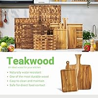 Vista 7 de Tabla de cortar de madera de teca duradera con borde de grano resistente reversible de madera de teca, tabla de servir antideslizante natural