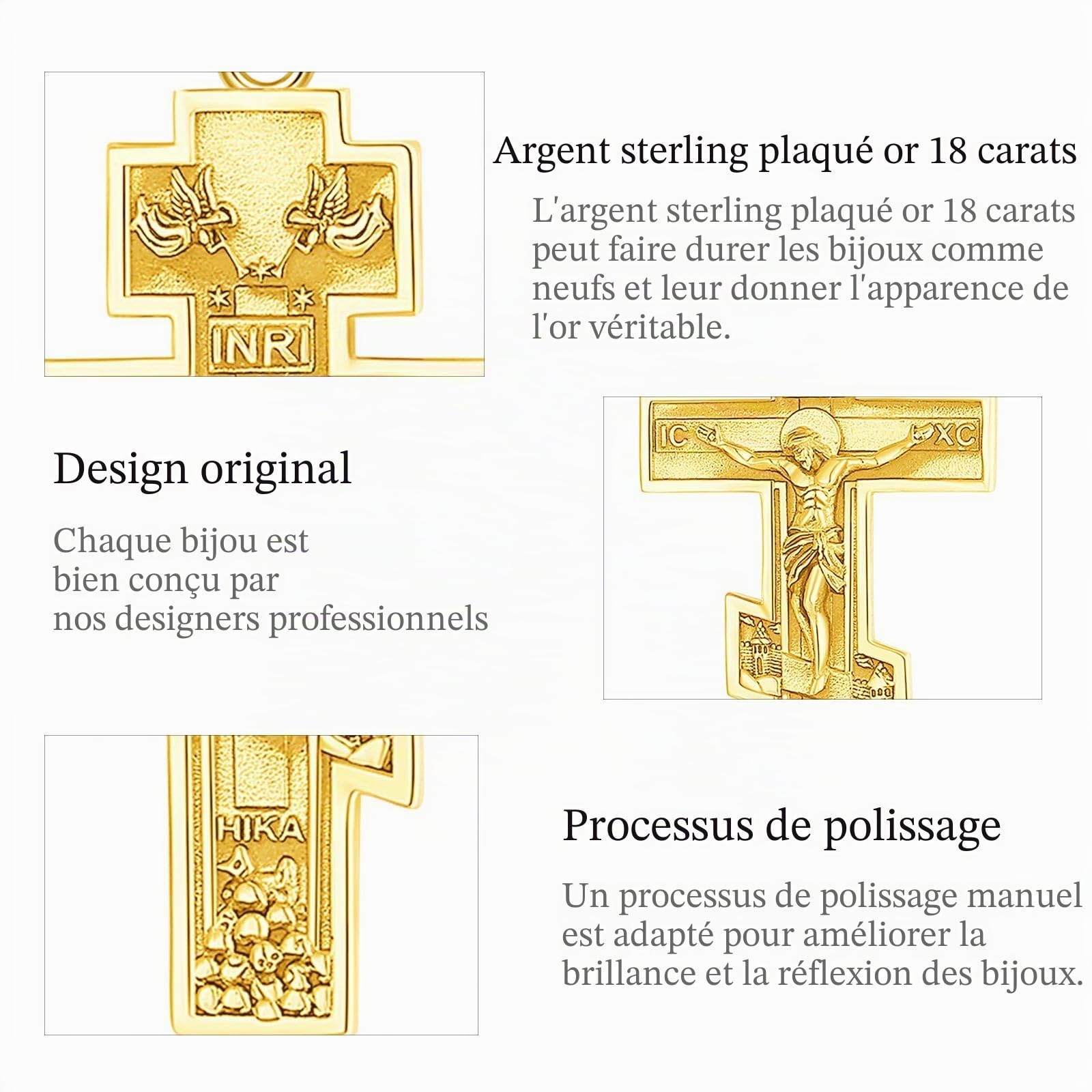 CELESTIA Collier Croix Argent 925 Croix Chretienne pour Femme et Homme Crucifix Pendentif avec Chaîne Réglable Acier Inoxydable Cadeau Spirituels