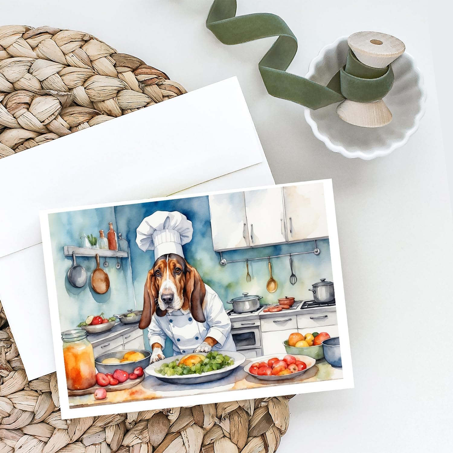 Caroline's Treasures Basset Hound The Chef Greeting Cards Pack of 8 Blank Cards with Envelopes Whimsical A7 Size 5x7 Blank Note Cards