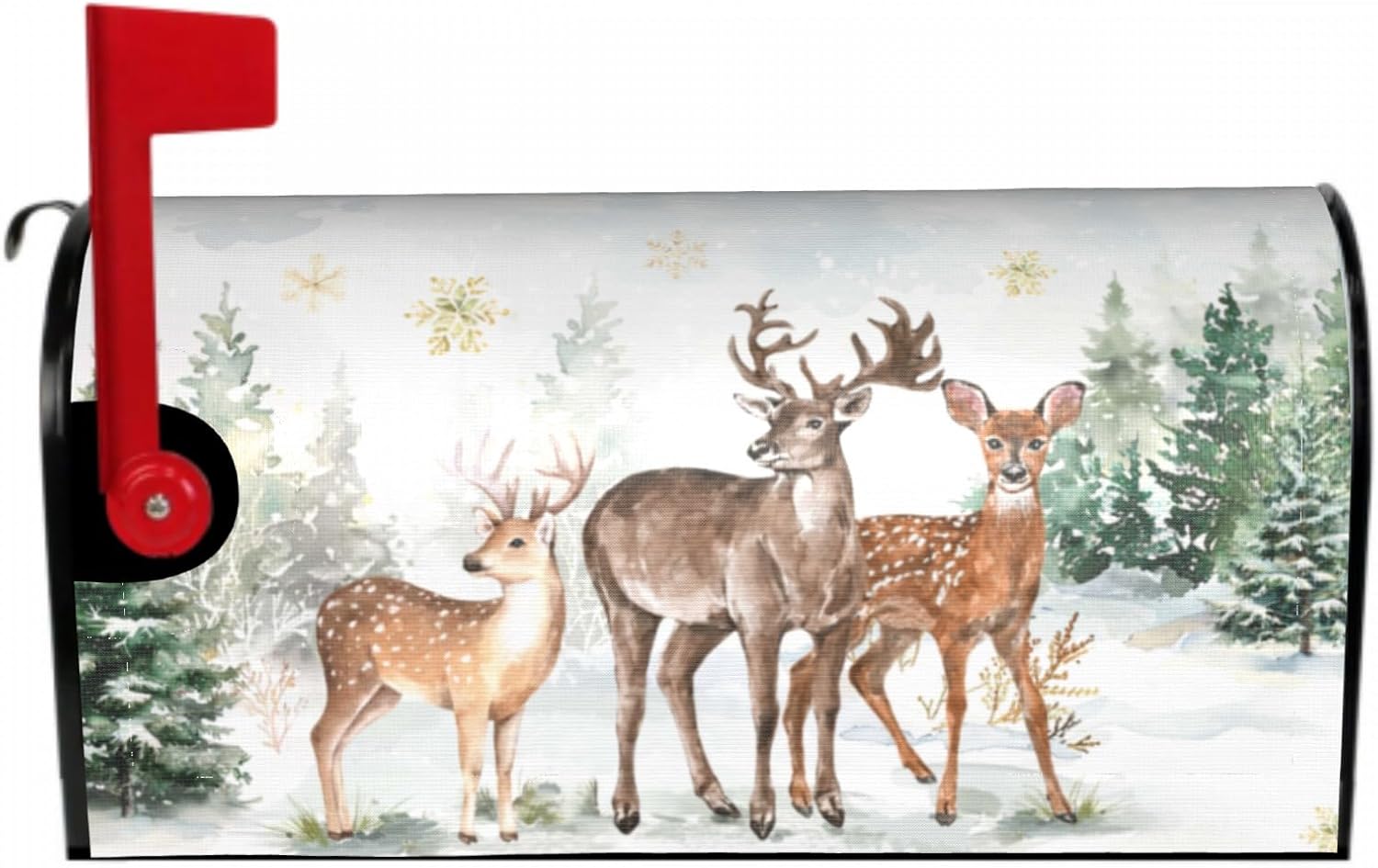 Lvhompro Winter Mailbox Cover 21" X 18" Deer Christmas Tree Magnetic Mailbox Wraps Standard Size Post Letter Box Cover for Outdoor Decoration Garden Decor 21"×18" Winter Deer