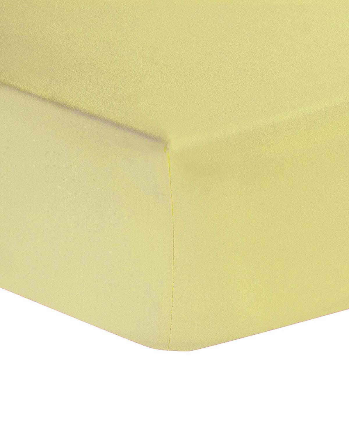 R&Z Lemon Plain Polycotton Fitted 25Cm Sheet/Pillow Pair Case (, Double)