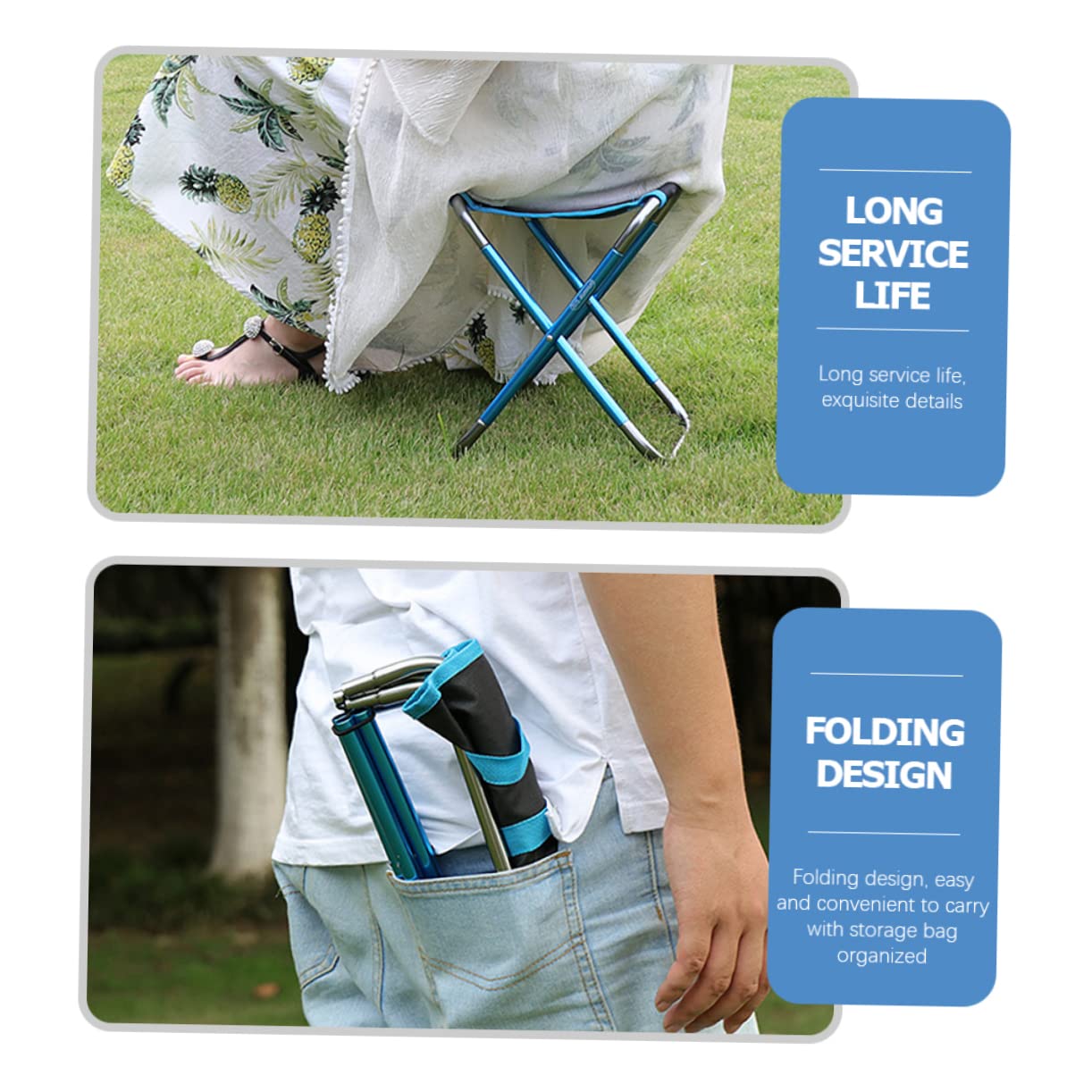 Taburete Plegable de Camping Portátil Azul para Playa y Jardín