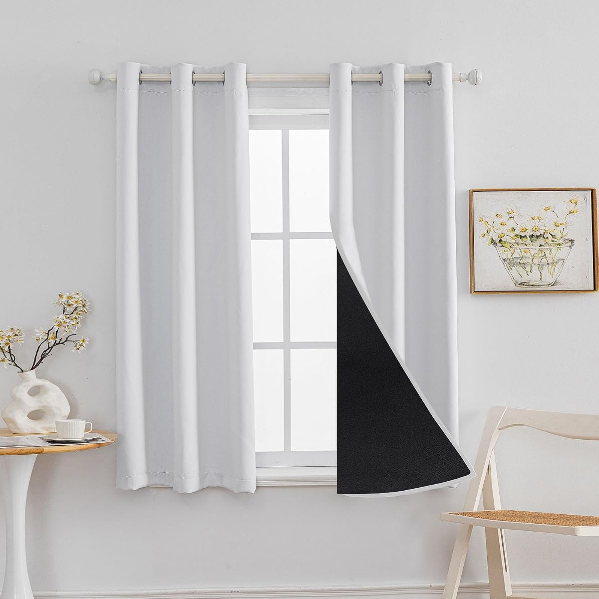 100% Blackout Curtain 2 Panels Set,Thermal Insulated Window Drapes for Bedroom,Full Shading Panels (Greyish White,37W x 63L)