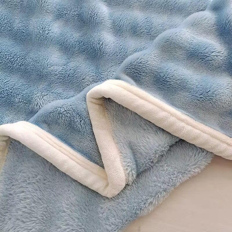 Image of Double Bed Blanket - Rabbit Fur Single Layer, Soft & Warm Winter Blanket, 200x230 cm Large Size, Lightweight Cozy Blanket for Adults & Home Decor- Sky Blue