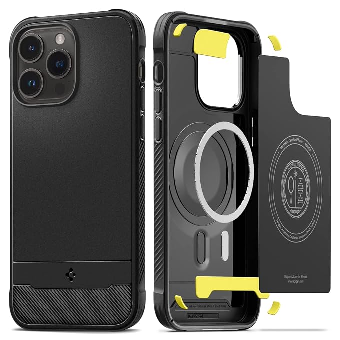 Spigen Rugged Armor MagFit Back Cover Case for iPhone 14 Pro, MagSafe Compatible, Resilient Shock Absorption - TPU | Matte Black