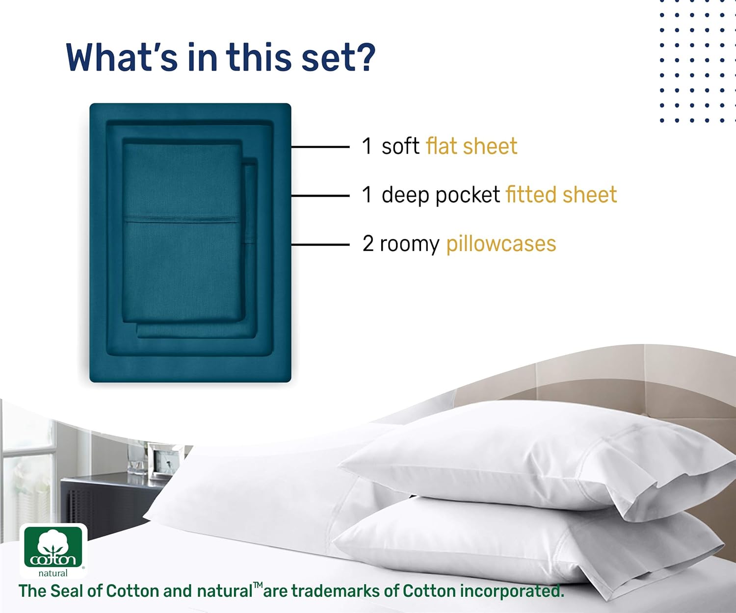 Hottest Sales CALIFORNIA DESIGN DEN 400-Thread-Count Pure Cotton King Sheets - Blue 4 Piece Sheet Set, wrinkleless Sateen Weave, Elasticized Deep Pocket Fits Low Profile Foam and Tall Mattresses