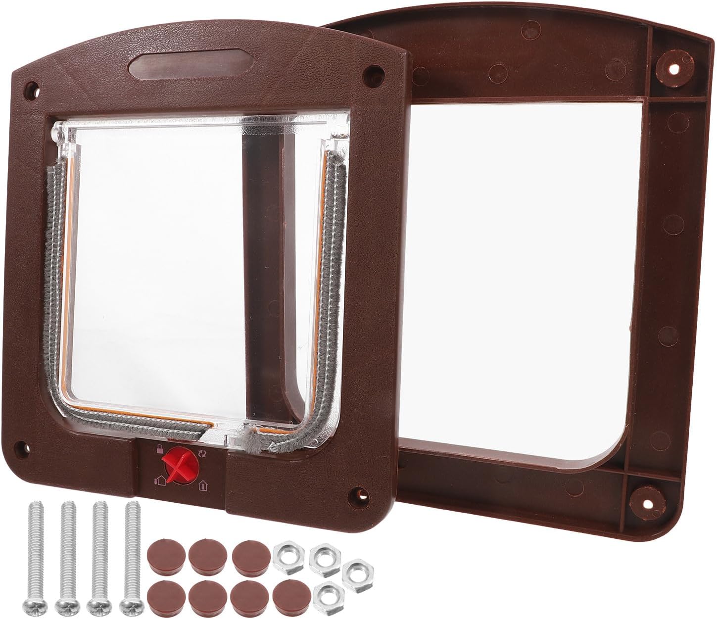 Toddmomy Adjustable Cat Door Dog Gate for Indoor Doors Two-Way Pet Access Flap Coffee Color Suitable for Small Dogs and Cats Replacement for Home Use