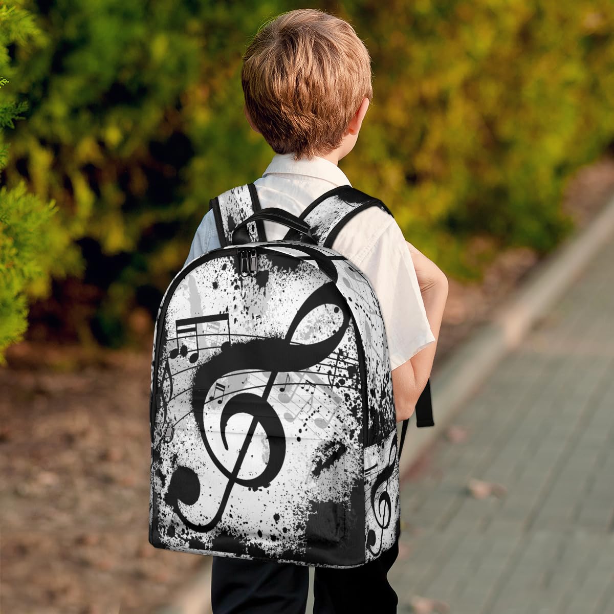 TropicalLife Noten-Rucksack für Herren, Damen, Kinder, Mädchen, Jungen, schwarzer Musiknoten-Rucksack, großes Fassungsvermögen, 23,5 l, Rucksack, Schule, Büchertasche, Reisen, lässig, Laptop-Tasche,