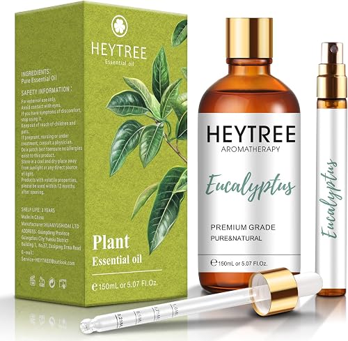 HEYTREE Aceite Esencial de Eucalipto 150ml, 100% Aceites Esenciales Naturales Puros para Humidificador, Perfectos para Aromaterapia, Masajes, Baño