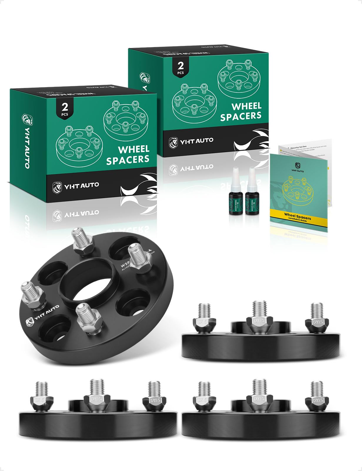 YHTAUTO 4x100mm Hub Centric Wheel Spacers 20mm Fits Kia, Ford, Mazda, Scion, Toyota, Fiat Models, Corolla, xB, Rio, Tire Spacers w/ M12x1.5 & 12.9 Grade Studs, 54.1mm Hub Bore 4 Lug 4PCS Black