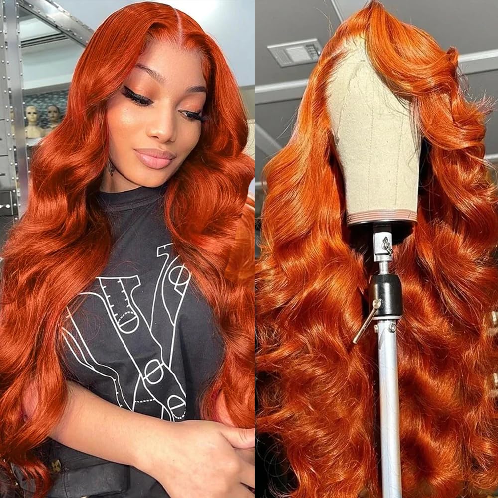 Human hair blend ginger orange lace front wig Amazon.com : Yeeaak Ginger Lace Front Wigs Human Hair 13X6  main image 2