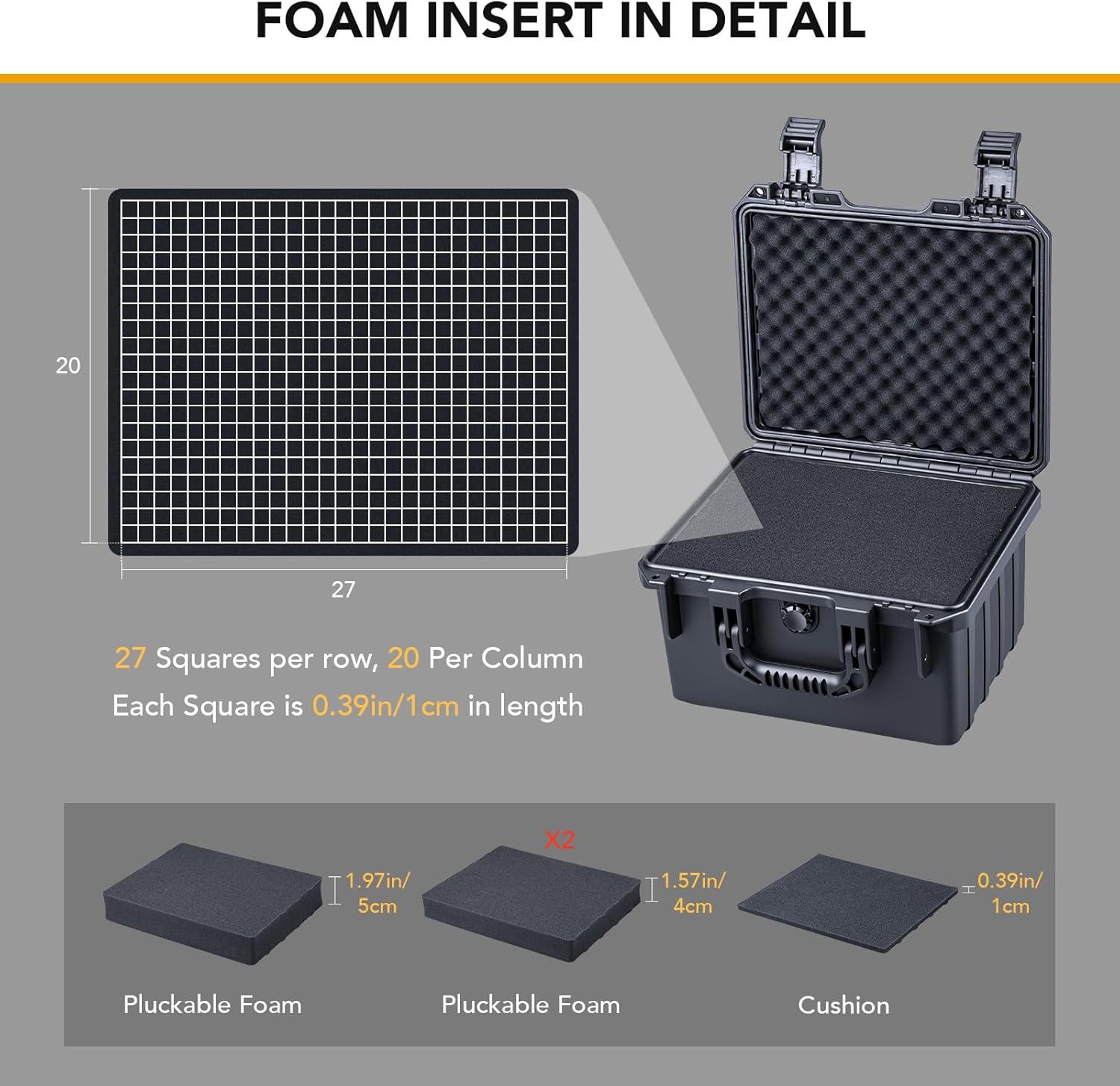 Lykus HC-2830 Waterproof Hard Case with Customizable Foam Insert, Interior Size 11.1x8.74x6.54 in, Suitable for electronics and more