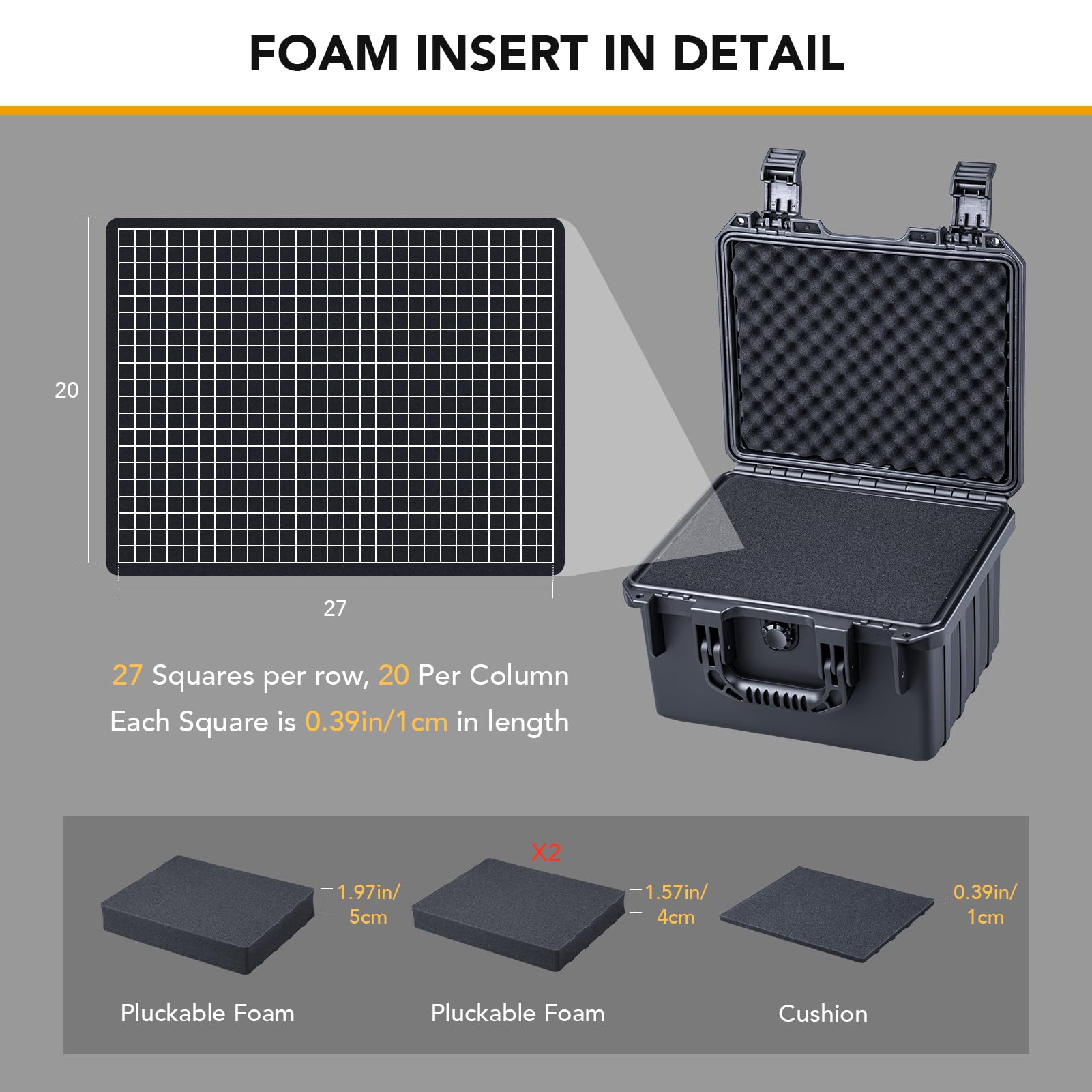 Lykus HC-2830 Maletín/Maleta/Estuche/Case rígida Impermeable con Espuma Personalizable, Tamaño Interior 28,2x22,2x16,6 cm, Adecuado para electrónica y más