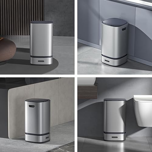 Miniatura 7 de ELPHECO Bote de basura automático de acero inoxidable de 4 galones, papelera autosellable, papelera de 15 litros, cubo de basura grande de metal sin