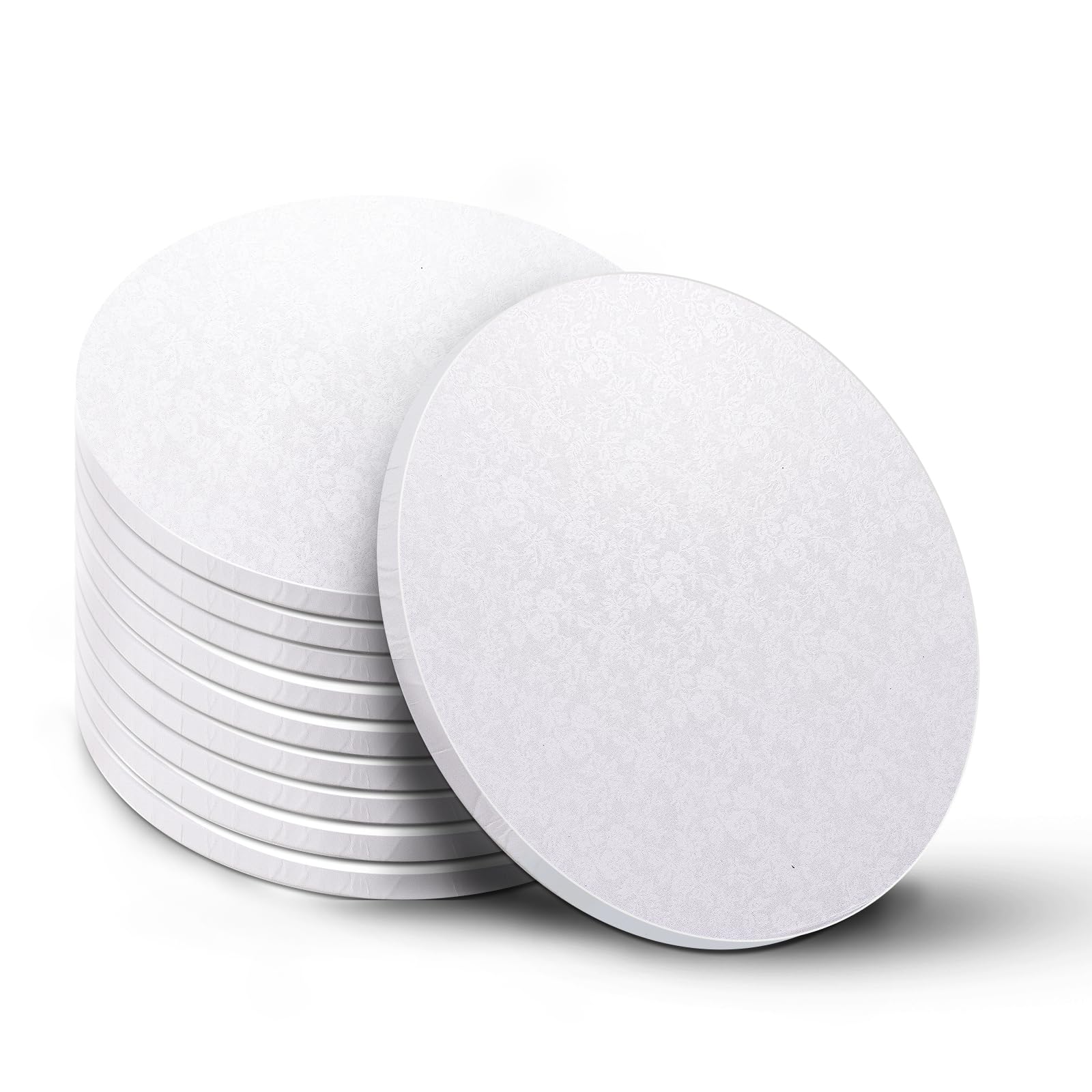 Bekoetoz 10-Pack Round White Cake Drum Board 10 Inch Sturdy 1/2 Inch Thick Full Wrap Edge Cake Base for Heavy Tiered Cakes(10