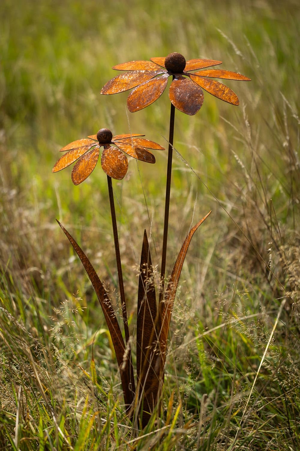 Bornhöft Gartenstecker Doppelblume aus Edelrost Metall Rost Gartendeko Edelrost rostiger Beetstecker 116cm Gartendekoration rostiger Beetstecker