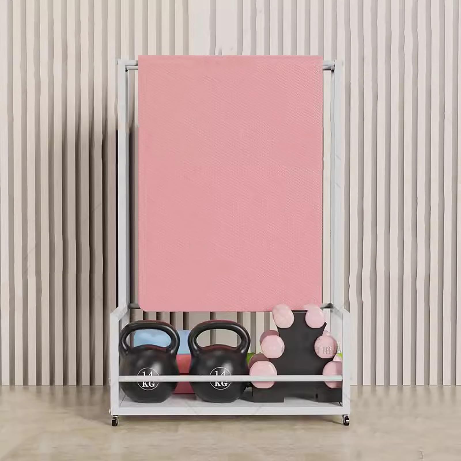 Soporte para Esterilla de Yoga, Expositor móvil para esterillas de Yoga - Organizador metálico de pie para esterillas de Pilates y Bloques de Yoga, solución de Almacenamiento Ideal para CLAS