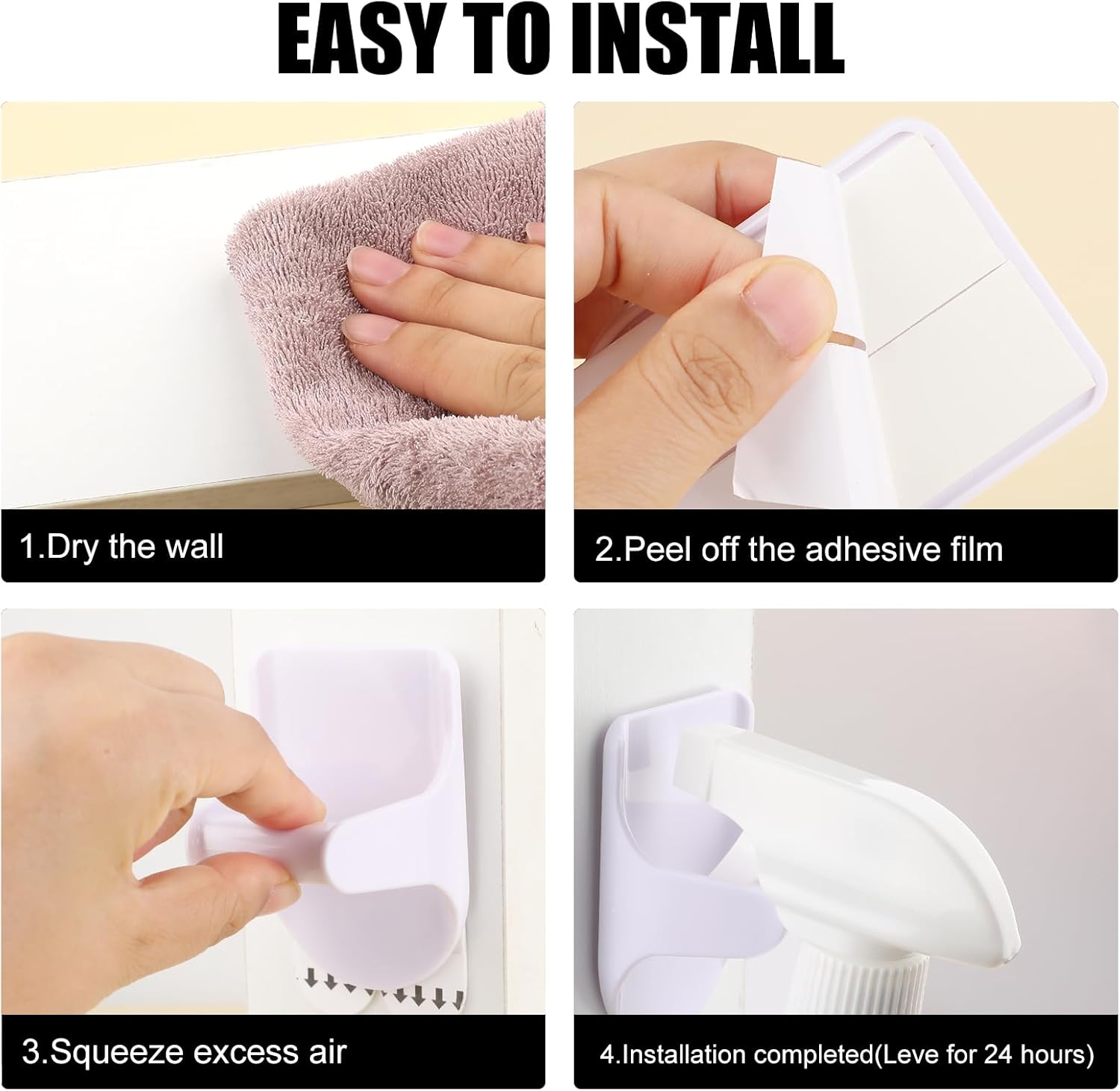 8Pcs Wall Mount Spray Bottle Holder,No Damage Strong Adhesive Bottle Hooks Spray Bottle Hanger,Spray Bottle Rack Organizer Hanger for Cabinet Kitchen Bathroom to Create Storage Space