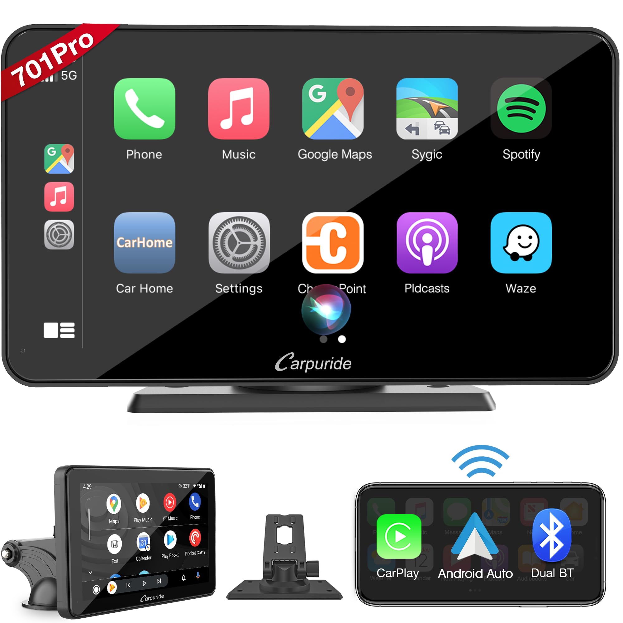 Carpuride W103 Pro Avec Transission Sans Fil Bluetooth Systèe Audio