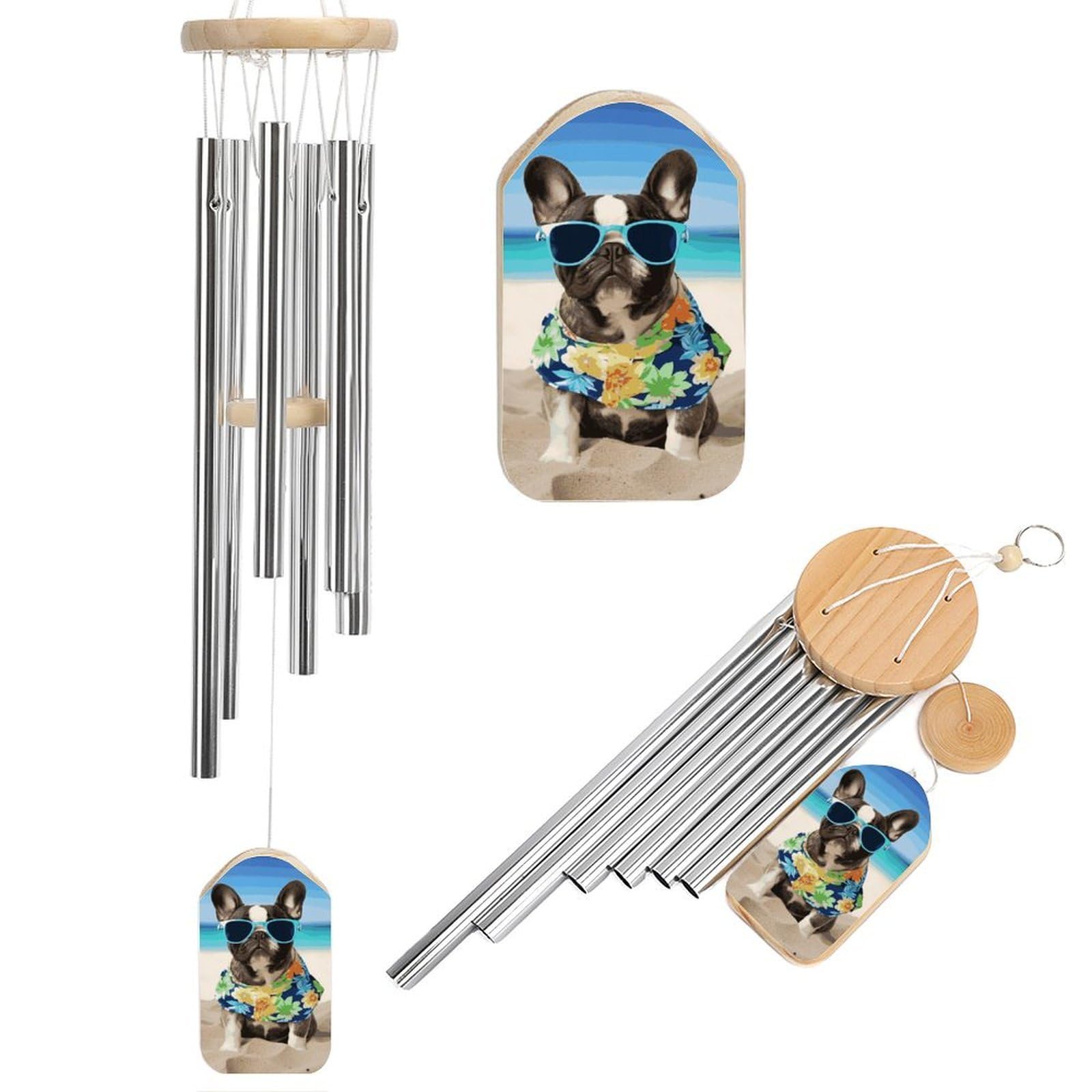 Carillon à vent commémoratif bouledogue français en aluminium à ton profond de 52cm