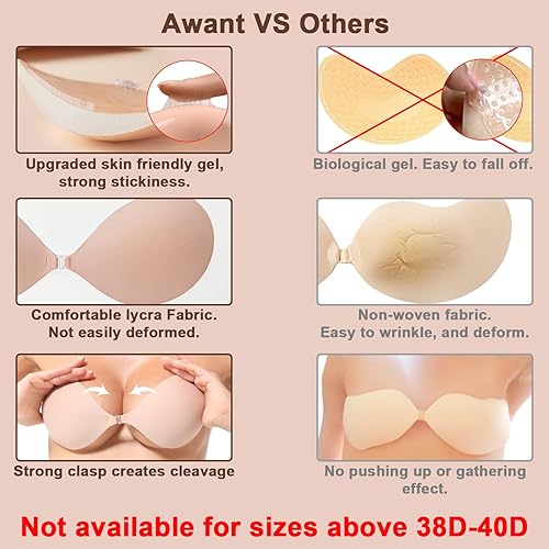 Vista 5 de Awant Strapless Sticky Bra Invisible Sticky Boobs Silicone Adhesive Bra Backless Pushup Lift Bra Beige