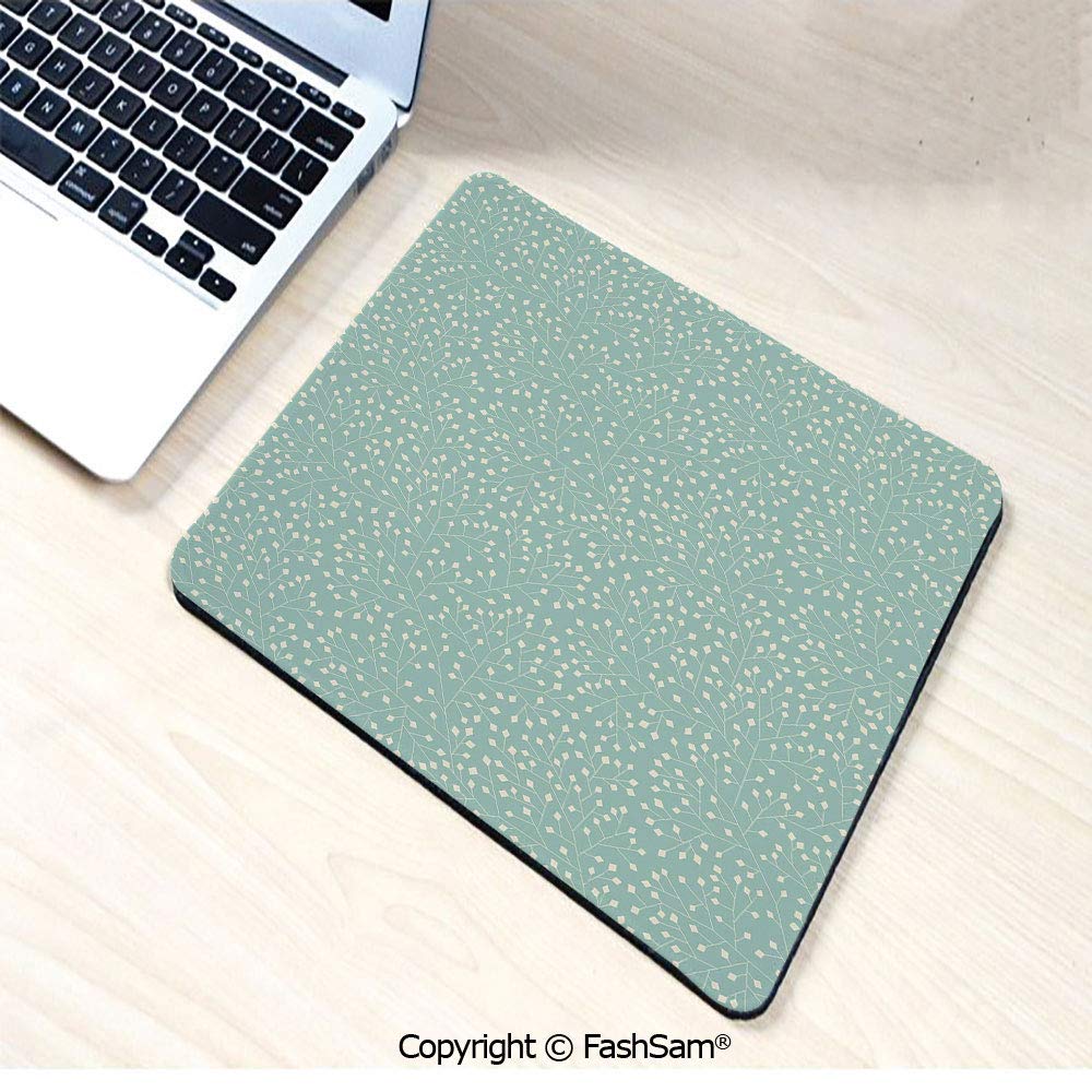 Personalized 3D Mouse Pad Abstract Stalks with Geometric Leaves Ornamental Motifs Rhombic Elements Decorative for Laptop Desktop(W7.8xL9.45)