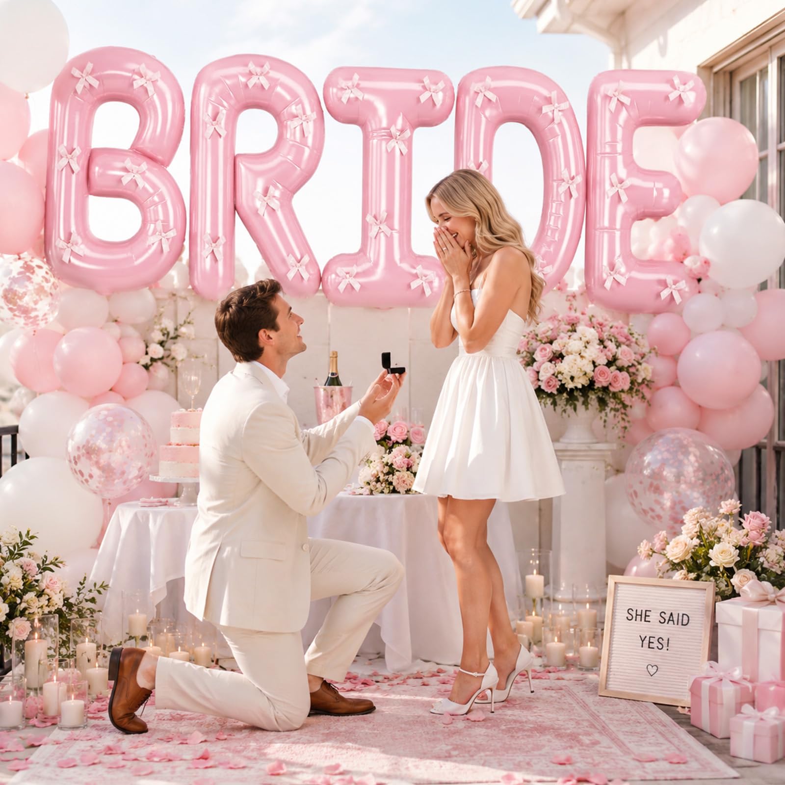 101,6 cm Brautballons Bachelorette, rosa Brautballons mit rosa Schleife für Junggesellinnenabschied, riesige Hochzeits-Folienballon, Buchstabenbanner für Hochzeit, Verlobung, zukünftige Braut